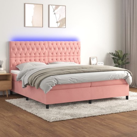 Cama box spring colchón y LED terciopelo rosa 200x200 cm de vidaXL, Camas y somieres - Ref: Foro24-3136328, Precio: 664,58 €,...