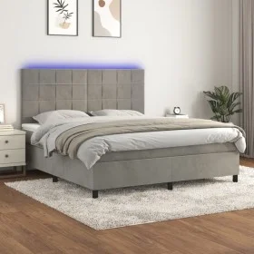 Cama box spring colchón y LED terciopelo gris claro 180x200 cm de vidaXL, Camas y somieres - Ref: Foro24-3136137, Precio: 575...