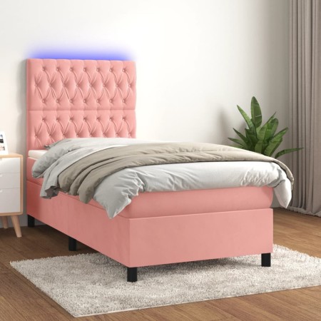 Cama box spring colchón y LED terciopelo rosa 90x200 cm de vidaXL, Camas y somieres - Ref: Foro24-3136286, Precio: 342,35 €, ...