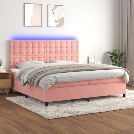 Cama box spring colchón y LED terciopelo rosa 200x200 cm de vidaXL, Camas y somieres - Ref: Foro24-3136388, Precio: 613,83 €,...