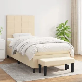Box spring bed with cream fabric mattress 100x200 cm by vidaXL, Beds and slatted bases - Ref: Foro24-3136578, Price: 386,56 €...