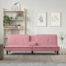 Sofá cama con portavasos terciopelo rosa en Sofás | Comprar online en Foru.es