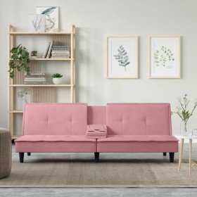 Sofá cama con portavasos terciopelo rosa en Sofás | Comprar online en Foru.es