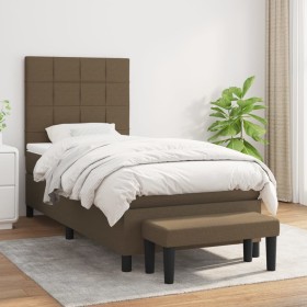 Cama box spring con colchón tela marrón oscuro 90x200 cm de vidaXL, Camas y somieres - Ref: Foro24-3136568, Precio: 383,62 €,...