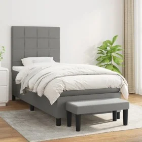 Cama box spring con colchón tela gris oscuro 100x200 cm de vidaXL, Camas y somieres - Ref: Foro24-3136574, Precio: 386,51 €, ...