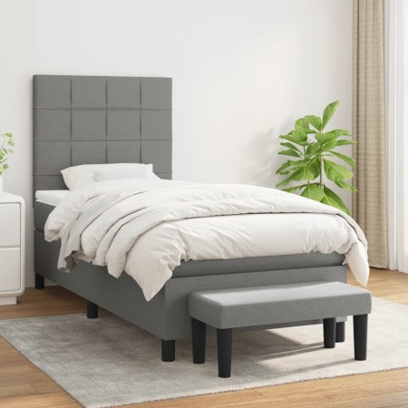 Cama box spring con colchón tela gris oscuro 100x200 cm de vidaXL, Camas y somieres - Ref: Foro24-3136574, Precio: 393,38 €, ...