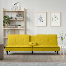 Sofá cama con portavasos terciopelo amarillo en Sofás | Comprar online en Foru.es