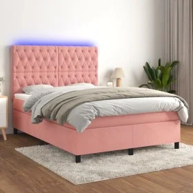 Boxspringbett mit Matratze und LED-Rosa-Samt 140x200 cm von vidaXL, Betten und Lattenroste - Ref: Foro24-3136310, Preis: 518,...