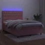 Box spring bed with mattress and LED pink velvet 140x200 cm by vidaXL, Beds and slatted bases - Ref: Foro24-3136310, Price: 5...