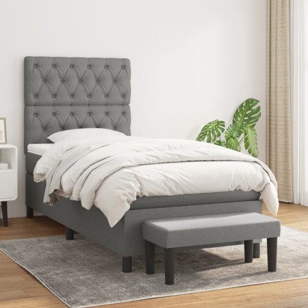Cama box spring con colchón tela gris oscuro 80x200 cm de vidaXL, Camas y somieres - Ref: Foro24-3136790, Precio: 365,66 €, D...
