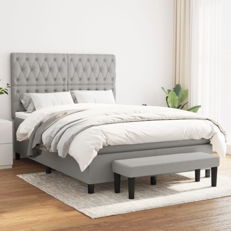 Cama box spring con colchón tela gris claro 140x200 cm de vidaXL, Camas y somieres - Ref: Foro24-3136837, Precio: 521,79 €, D...