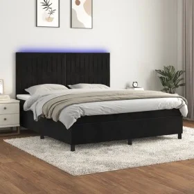 Cama box spring colchón y LED terciopelo negro 160x200 cm de vidaXL, Camas y somieres - Ref: Foro24-3136253, Precio: 554,19 €...
