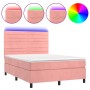 Cama box spring colchón y LED terciopelo rosa 140x190 cm de vidaXL, Camas y somieres - Ref: Foro24-3136184, Precio: 490,15 €,...
