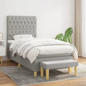 Cama box spring con colchón tela gris claro 90x200 cm de vidaXL, Camas y somieres - Ref: Foro24-3137365, Precio: 352,64 €, De...