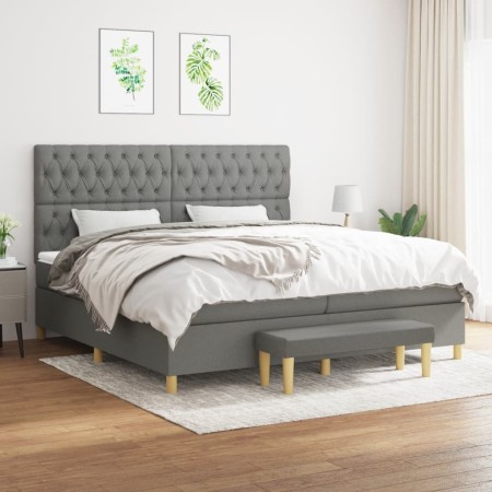 Cama box spring con colchón tela gris oscuro 200x200 cm de vidaXL, Camas y somieres - Ref: Foro24-3137422, Precio: 735,81 €, ...
