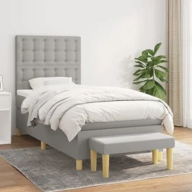 Cama box spring con colchón tela gris claro 90x200 cm de vidaXL, Camas y somieres - Ref: Foro24-3137445, Precio: 351,95 €, De...
