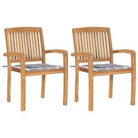 Sillas de jardín 2 uds madera de teca y cojines a cuadros gris en Sillas de jardín | Comprar online en Foru.es