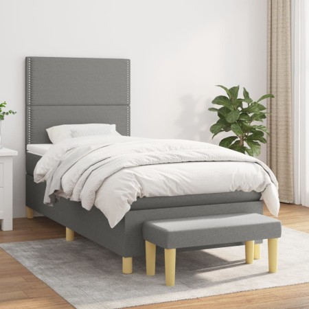 Cama box spring con colchón tela gris oscuro 80x200 cm de vidaXL, Camas y somieres - Ref: Foro24-3137030, Precio: 342,36 €, D...