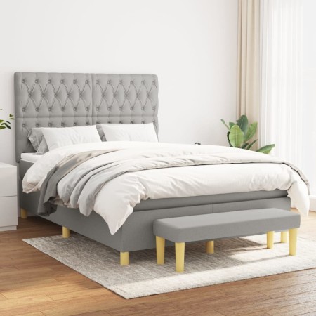 Cama box spring con colchón tela gris claro 140x200 cm de vidaXL, Camas y somieres - Ref: Foro24-3137397, Precio: 534,09 €, D...