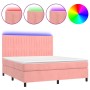 Cama box spring colchón y LED terciopelo rosa 180x200 cm de vidaXL, Camas y somieres - Ref: Foro24-3136262, Precio: 556,61 €,...