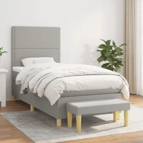 Cama box spring con colchón tela gris claro 100x200 cm de vidaXL, Camas y somieres - Ref: Foro24-3137053, Precio: 363,13 €, D...