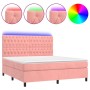 Cama box spring colchón y LED terciopelo rosa 180x200 cm de vidaXL, Camas y somieres - Ref: Foro24-3136322, Precio: 586,28 €,...