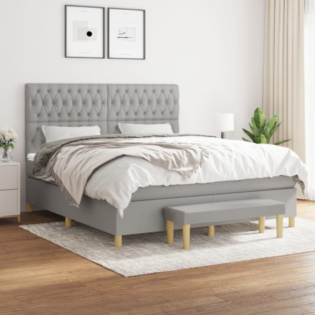 Cama box spring con colchón tela gris claro 180x200 cm de vidaXL, Camas y somieres - Ref: Foro24-3137413, Precio: 649,56 €, D...