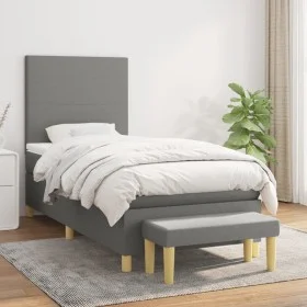 Cama box spring con colchón tela gris oscuro 90x200 cm de vidaXL, Camas y somieres - Ref: Foro24-3136966, Precio: 382,90 €, D...