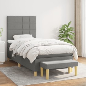 Cama box spring con colchón tela gris oscuro 90x200 cm de vidaXL, Camas y somieres - Ref: Foro24-3137126, Precio: 384,36 €, D...