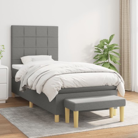 Cama box spring con colchón tela gris oscuro 90x200 cm de vidaXL, Camas y somieres - Ref: Foro24-3137126, Precio: 384,36 €, D...