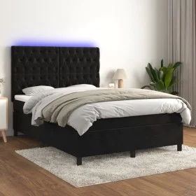 Cama box spring colchón y LED terciopelo negro 140x200 cm de vidaXL, Camas y somieres - Ref: Foro24-3136307, Precio: 509,48 €...