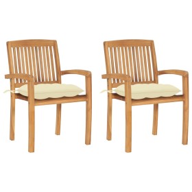 Sillas de jardín 2 uds madera de teca con cojines blanco crema en Sillas de jardín | Comprar online en Foru.es
