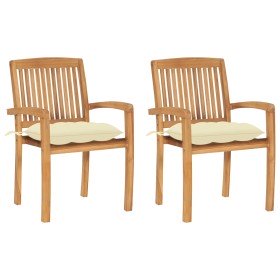 Sillas de jardín 2 uds madera de teca con cojines blanco crema en Sillas de jardín | Comprar online en Foru.es