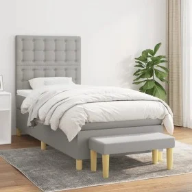 Cama box spring con colchón tela gris claro 90x190 cm de vidaXL, Camas y somieres - Ref: Foro24-3137437, Precio: 331,20 €, De...