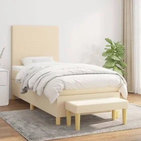 Box spring bed with cream fabric mattress 100x200 cm by vidaXL, Beds and slatted bases - Ref: Foro24-3136978, Price: 378,63 €...