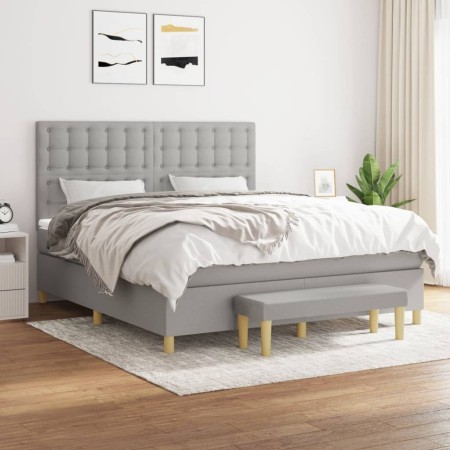 Cama box spring con colchón tela gris claro 180x200 cm de vidaXL, Camas y somieres - Ref: Foro24-3137493, Precio: 657,79 €, D...