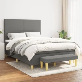 Cama box spring con colchón tela gris oscuro 140x200 cm de vidaXL, Camas y somieres - Ref: Foro24-3136998, Precio: 540,86 €, ...