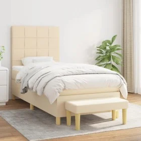 Box spring bed with cream fabric mattress 100x200 cm by vidaXL, Beds and slatted bases - Ref: Foro24-3137138, Price: 379,86 €...