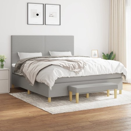 Cama box spring con colchón tela gris claro 180x200 cm de vidaXL, Camas y somieres - Ref: Foro24-3137013, Precio: 662,05 €, D...