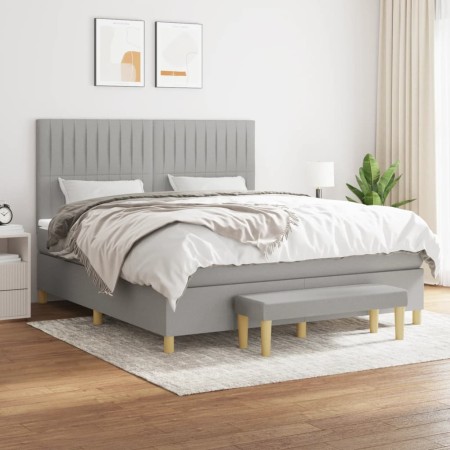 Cama box spring con colchón tela gris claro 180x200 cm de vidaXL, Camas y somieres - Ref: Foro24-3137333, Precio: 661,14 €, D...