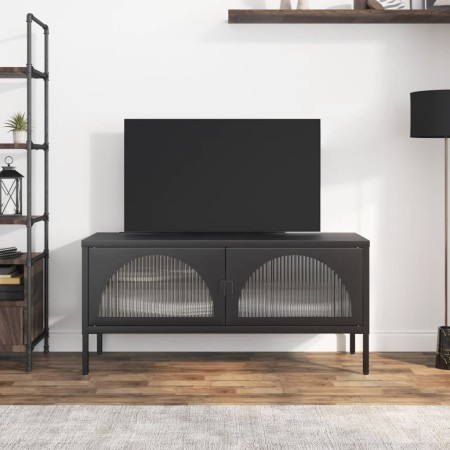 Mueble de TV vidrio y acero negro 105x35x50 cm en Muebles TV | Comprar online en Foru.es