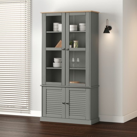 Armario con vitrina VIGO madera maciza pino gris 85x35x170 cm en Librerías y estanterías | Comprar online en Foru.es