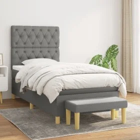 Cama box spring con colchón tela gris oscuro 80x200 cm de vidaXL, Camas y somieres - Ref: Foro24-3137350, Precio: 373,76 €, D...