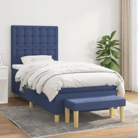 Box spring bed with blue fabric mattress 90x200 cm by vidaXL, Beds and slatted bases - Ref: Foro24-3137451, Price: 377,68 €, ...