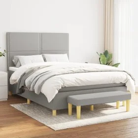 Box spring bed with light gray fabric mattress 140x190 cm by vidaXL, Beds and slatted bases - Ref: Foro24-3137069, Price: 532...