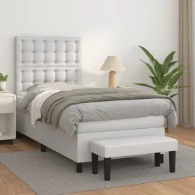 Cama box spring con colchón cuero sintético blanco 90x190 cm de vidaXL, Camas y somieres - Ref: Foro24-3137642, Precio: 372,0...