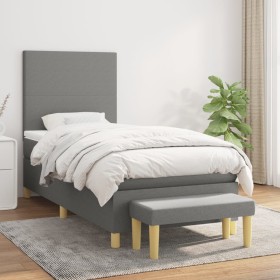Cama box spring con colchón tela gris oscuro 90x190 cm de vidaXL, Camas y somieres - Ref: Foro24-3136958, Precio: 346,64 €, D...