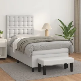 Cama box spring con colchón cuero sintético blanco 90x190 cm de vidaXL, Camas y somieres - Ref: Foro24-3137636, Precio: 371,0...