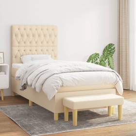 Cama box spring con colchón tela color crema 100x200 cm de vidaXL, Camas y somieres - Ref: Foro24-3137378, Precio: 388,72 €, ...