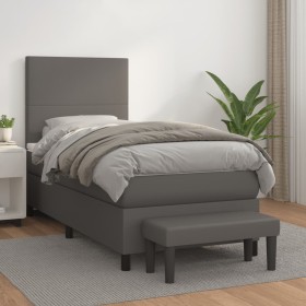 Cama box spring con colchón cuero sintético gris 100x200 cm de vidaXL, Camas y somieres - Ref: Foro24-3137531, Precio: 407,58...
